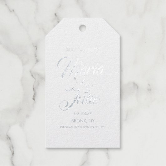 スクリプモダント救Our Dateダブルハートシルバー ギフトタグ (正面)