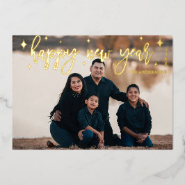 スクリプモダント新年ゴールドフォイル写真の休日 箔シーズンカード