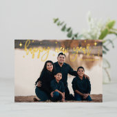 スクリプモダント新年ゴールドフォイル写真の休日 箔シーズンカード (立ち正面)