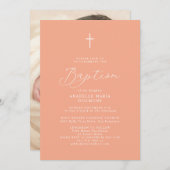 スクリプモダント桃ベビー写真バプテスマ 招待状 (正面/裏面)