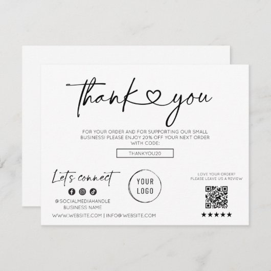 スクリプモダント業務ハートフォントサンキューカード 招待状 (正面/裏面)