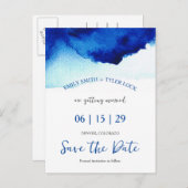 スクリプモダント水彩インディゴブルー日付を保存 案内ポストカード (正面/裏面)