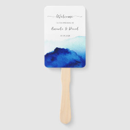 スクリプモダント水彩インディゴブルー結婚ズ ハンドファン