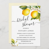 スクリプモダント水彩レモンブライダルシャワー 招待状 (正面/裏面)