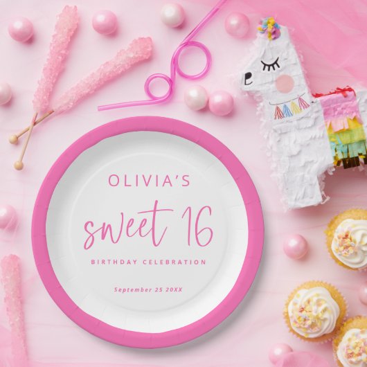 スクリプモダント熱ピンク甘い16誕生日パーティー ペーパープレート (パーティー)