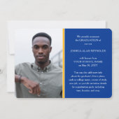 スクリプモダント王室の・ブルーと金ゴールド4写真の卒業 案内状 (裏面)