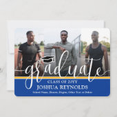 スクリプモダント王室の・ブルーと金ゴールド4写真の卒業 案内状 (正面)