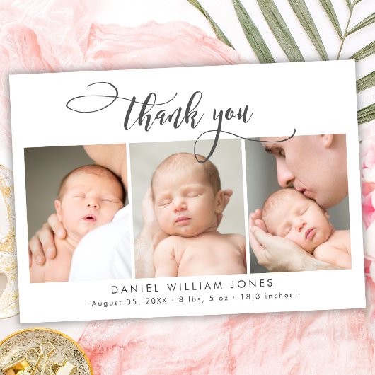 スクリプモダント生まれたばかりのベビー3写真ありがとう サンキューカード