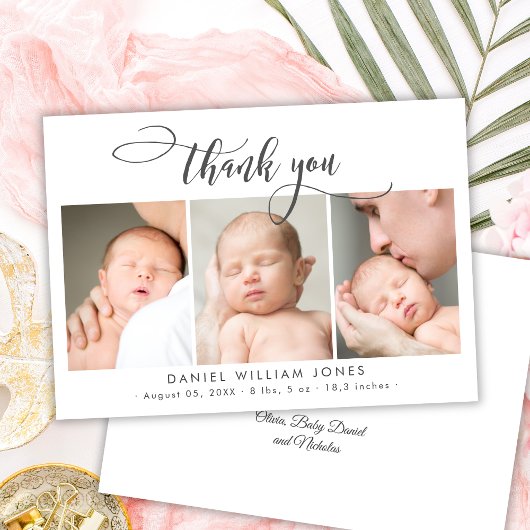 スクリプモダント生まれたばかりのベビー3写真ありがとう サンキューカード