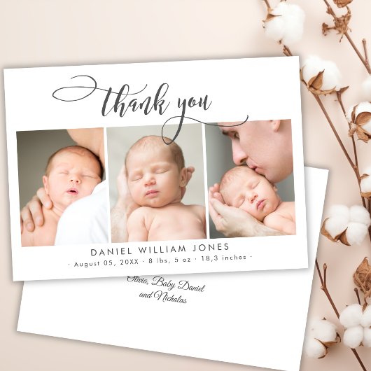 スクリプモダント生まれたばかりのベビー3写真ありがとう サンキューカード