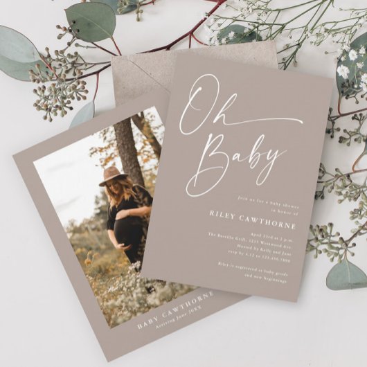 スクリプモダント男女兼用フォトベビーシャワー 招待状