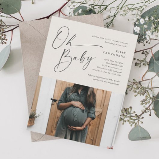 スクリプモダント男女兼用フォトベビーシャワー 招待状