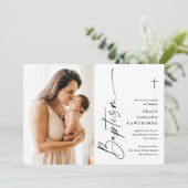 スクリプモダント白エレガント写真バプテスマ 招待状 (スタンド正面)