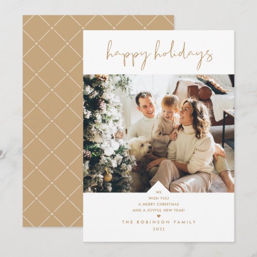 スクリプモダント白エレガント金ゴールドクリスマスフォト シーズンカード (正面/裏面)