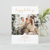 スクリプモダント白エレガント金ゴールドクリスマスフォト シーズンカード (スタンド正面)