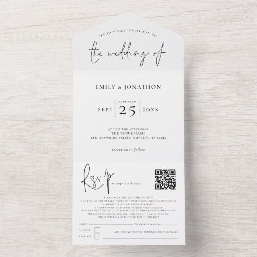 スクリプモダント白黒または任意の色 オールインワン招待状 (内側)