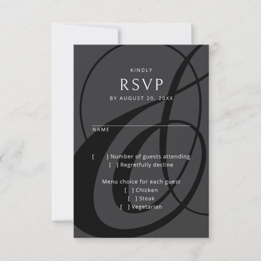 スクリプモダント白黒アンパサンド結婚式RSVP 出欠カード (正面)