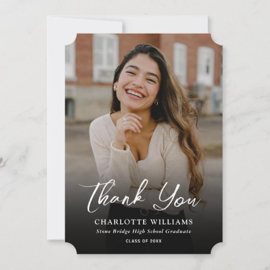 スクリプモダント白黒フォト卒業 サンキューカード (正面)