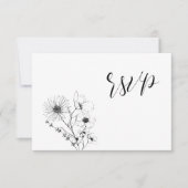 スクリプモダント白黒フローラなしメニューRSVPカード 出欠カード (正面)