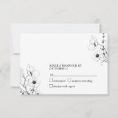 スクリプモダント白黒フローラなしメニューRSVPカード 出欠カード (裏面)