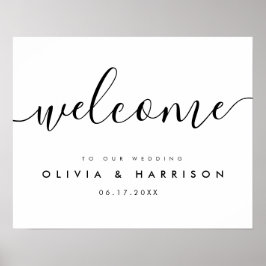 スクリプモダント白黒結婚のウェルカムサイン ポスター