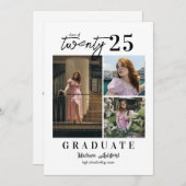 スクリプモダント白3フォトコラージュ卒業 案内状 (正面/裏面)