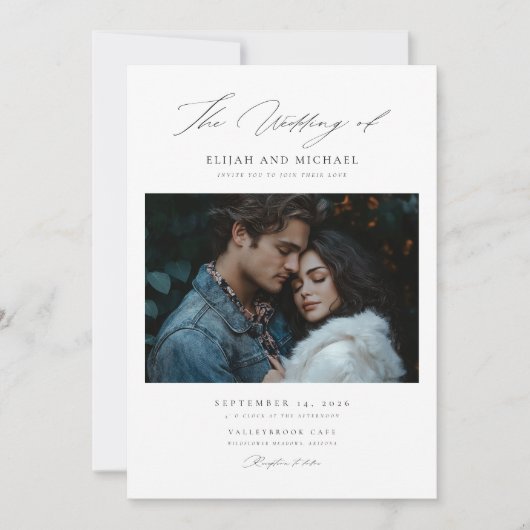 スクリプモダント素朴エレガンス結婚式の招待 招待状 (正面)