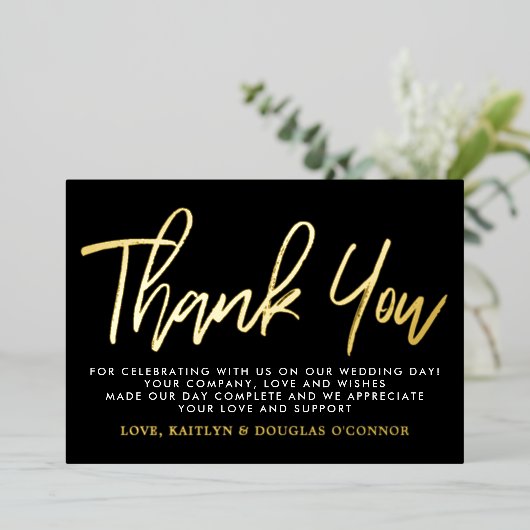 スクリプモダント結婚に感謝実在! 箔招待状 (立ち正面)