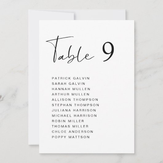 スクリプモダント結婚のテーブル席一覧カード 招待状 (正面)