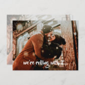 スクリプモダント結婚の写真の日付の保存 案内ポストカード (正面/裏面)