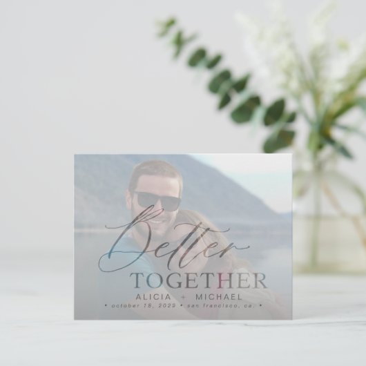 スクリプモダント結婚の写真は日付を保存 案内ポストカード (スタンド正面)