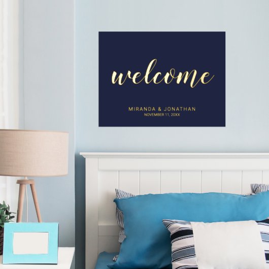 スクリプモダント結婚の海軍と金ゴールド 箔ポスター (インサイチュ (寝室))