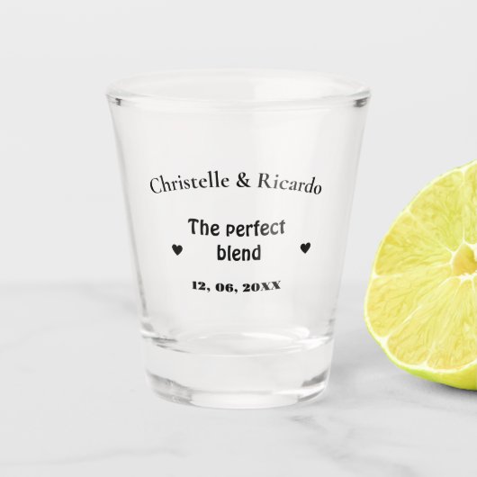 スクリプモダント結婚は完璧なブレンド ショットグラス (正面)