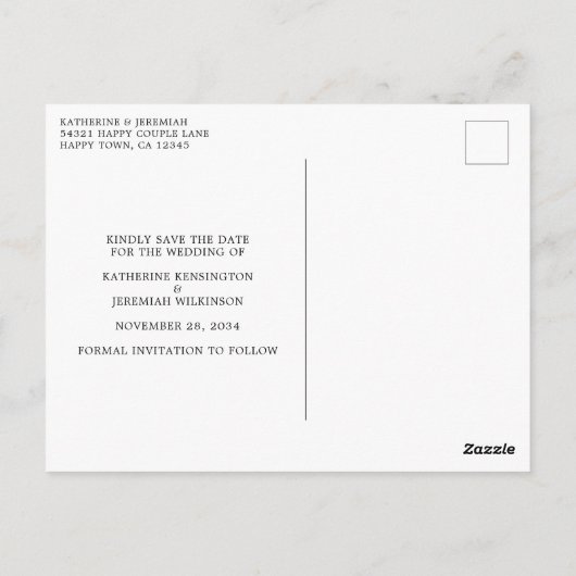 スクリプモダント結婚式の日付の保存 ポストカード (裏面)