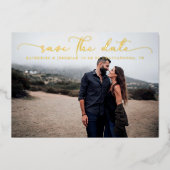 スクリプモダント結婚式の日付の保存 箔招待状 (正面)