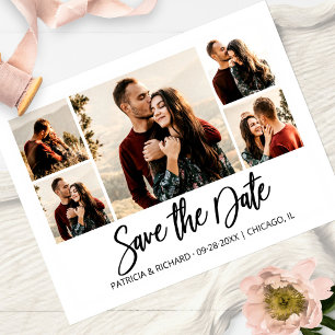 スクリプモダント結婚式の日付を保存フォトコラージュ ポストカード