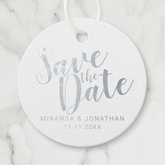 スクリプモダント結婚式Date Silverを保存 フェイバータグ (正面)