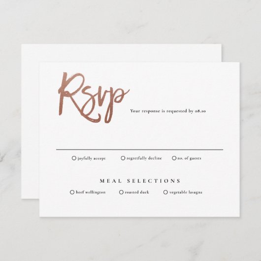 スクリプモダント結婚式rsvpカード 招待状 (正面/裏面)