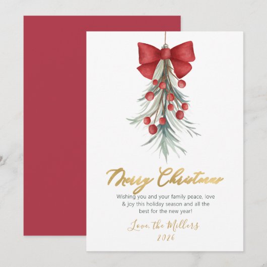 スクリプモダント緑の赤いベリーのクリスマス シーズンカード (正面/裏面)