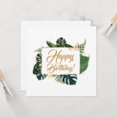 スクリプモダント緑葉のハッピーバースデー カード (正面/裏面インサイチュ)