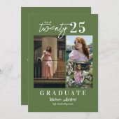 スクリプモダント緑3フォトコラージュ卒業 案内状 (正面/裏面)