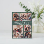 スクリプモダント緑5フォトコラージクリスマス ポストカード (スタンド正面)