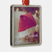 スクリプモダント自分の初めてのクリスマスベビー写真 メタルオーナメント (右)