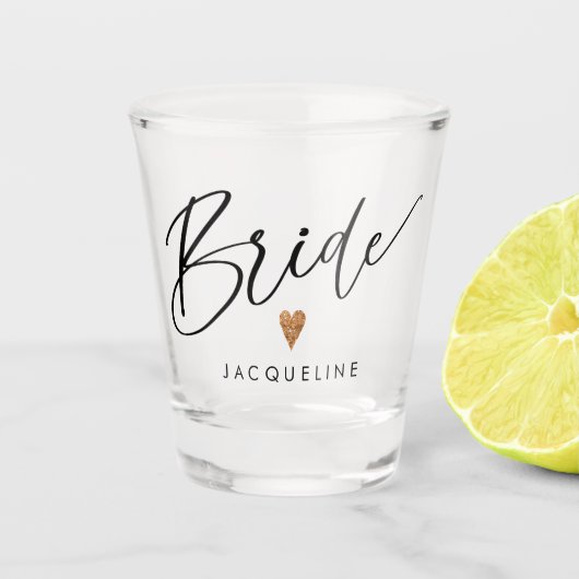スクリプモダント花嫁バラ金ゴールドハートスクリプト名 ショットグラス (正面)