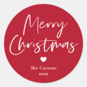 スクリプモダント赤クリスマスカード封筒 ラウンドシール (正面)
