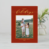 スクリプモダント赤ハッピーホリデー写真 箔シーズンカード (立ち正面)