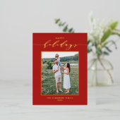 スクリプモダント赤ハッピーホリデー写真 箔シーズンポストカード (立ち正面)