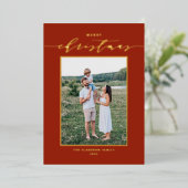 スクリプモダント赤メリークリスマスフォト 箔シーズンカード (立ち正面)