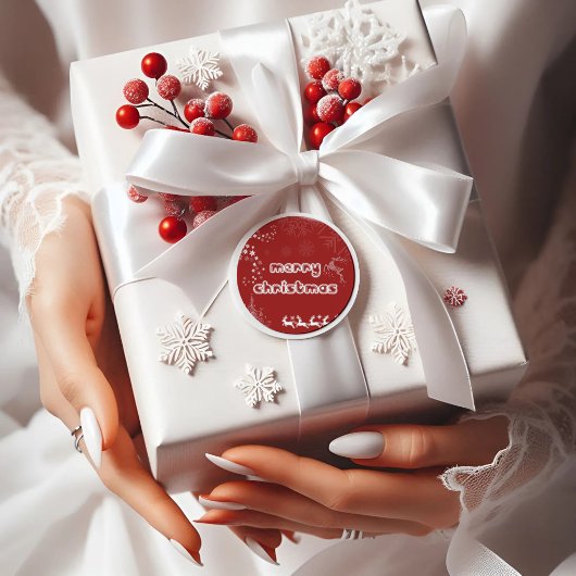 スクリプモダント赤メリークリスマスラウンドステッカー ラウンドシール