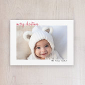 スクリプモダント赤メリークリスマス横向き写真 シーズンカード